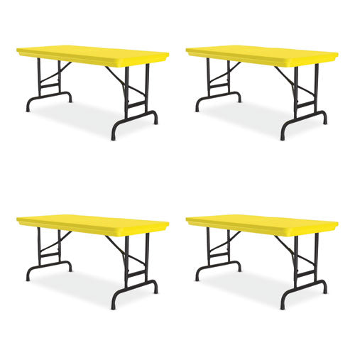 Adjustable Folding Table, Rectangular, 48" X 24" X 22" To 32", Yellow Top, Black Legs, 4/pallet