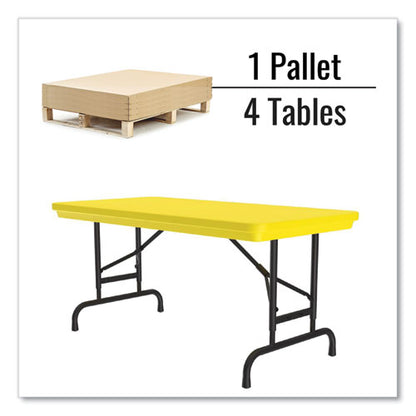 Adjustable Folding Table, Rectangular, 48" X 24" X 22" To 32", Yellow Top, Black Legs, 4/pallet