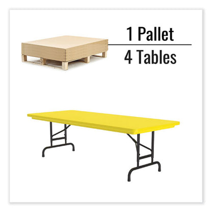 Adjustable Folding Tables, Rectangular, 72" X 30" X 22" To 32", Yellow Top, Black Legs, 4/pallet