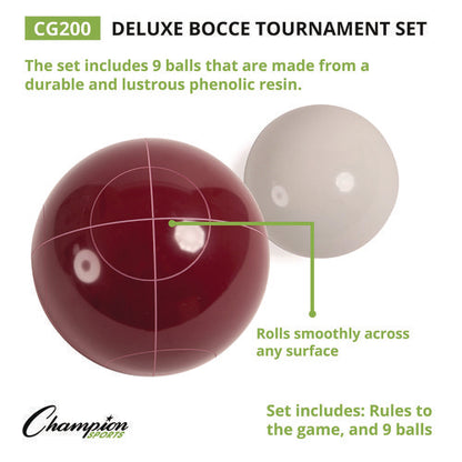 Deluxe Bocce Tournament Set, 4.25" Dia Balls, Assorted Colors