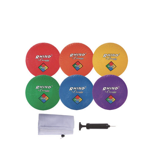 8.5" Playground Ball Set With Pump, Assorted Colors, 6/set