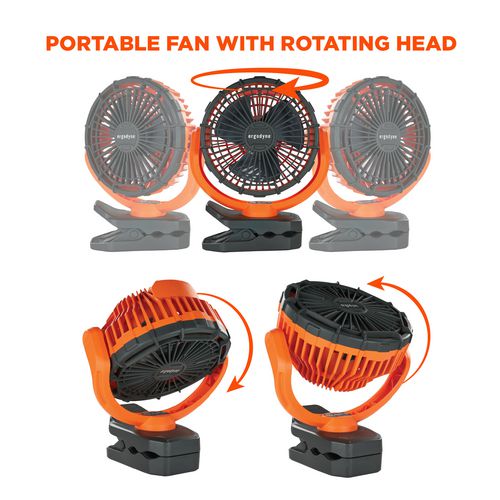 Chill-its 6090 Rechargeable Portable Jobsite Fan, 9.5, Orange/black