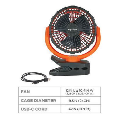 Chill-its 6090 Rechargeable Portable Jobsite Fan, 9.5, Orange/black