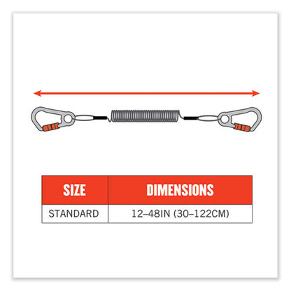 Squids 3166 Coiled Tool Lanyard With Two Carabiners, 2 Lb Max Working Capacity, 12" Long, Black