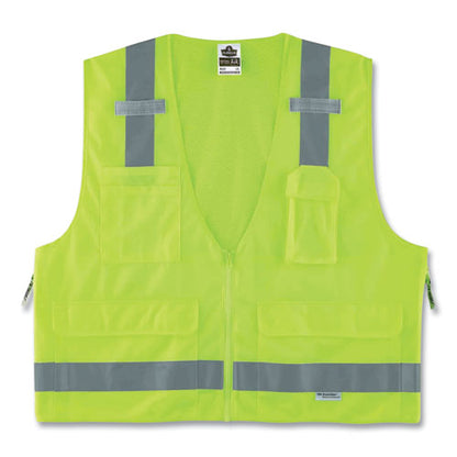 Glowear 8250z Class 2 Surveyors Zipper Vest, Polyester, 2x-large/3x-large, Lime