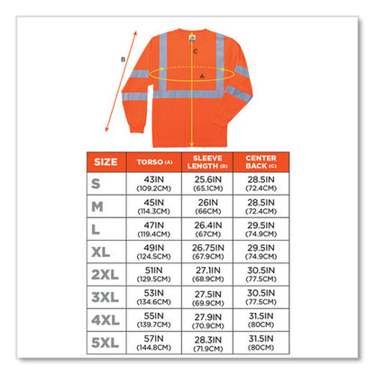 Glowear 8391 Class 3 Hi-vis Long Sleeve Shirt, Polyester, Orange, X-large