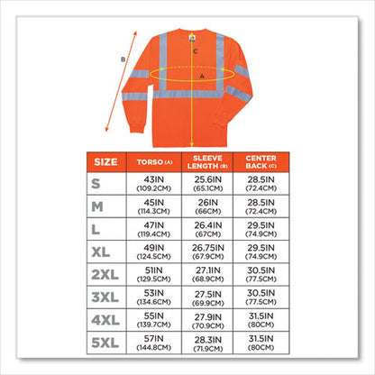 Glowear 8391 Class 3 Hi-vis Long Sleeve Shirt, Polyester, Orange, 3x-large