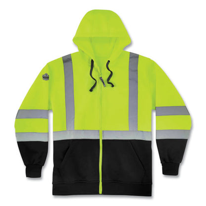 Glowear 8372 Zipup Hivis Class 3 Zip Hooded Sweatshirt With Black Bottom, Polar Fleece, Lime, 4x-large