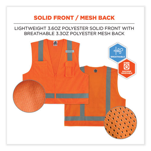 Glowear 8249z Class 2 Economy Surveyors Zipper Vest, Polyester, Large/x-large, Orange