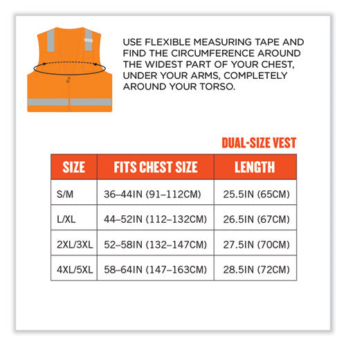 Glowear 8249z Class 2 Economy Surveyors Zipper Vest, Polyester, 4x-large/5x-large, Orange