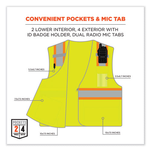 Glowear 8246z Class 2 Two-tone Mesh Reflective Binding Zipper Vest, Polyester, 2x-large/3x-large, Lime