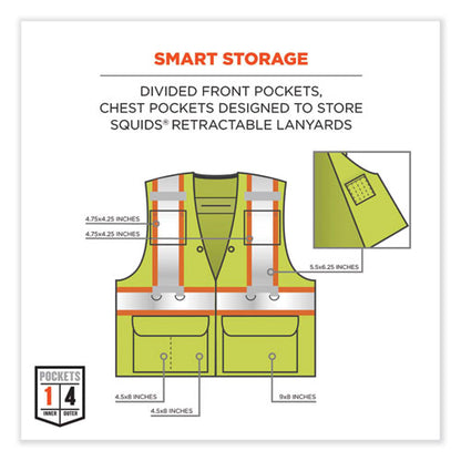 Glowear 8231tv Class 2 Hi-vis Tool Tethering Safety Vest, Polyester, 2x-large/3x-large, Lime