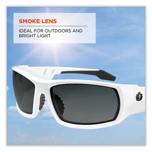 Skullerz Odin Safety Glasses, White Nylon Impact Frame, Smoke Polycarbonate Lens