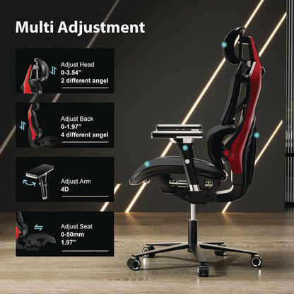 Typhon Hybrid Chair, Supports Up To 220 Lb, 18.5" To 22.05" Seat Height, Black Mesh Seat, Black/red Mesh Back, Black Base