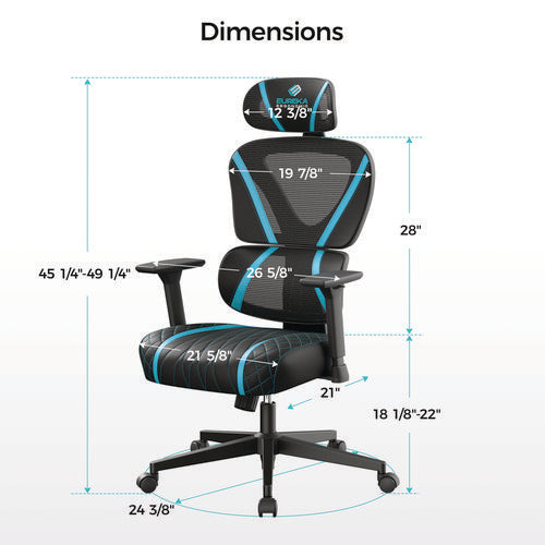 Norn Ergonomic Chair, Supports Up To 275 Lb, 18.11" To 22.04" Seat Height, Black/blue Mesh Seat/back, Black Base