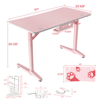 Cute Gaming Desk, 47" X 23.63" X 30.13", Pink