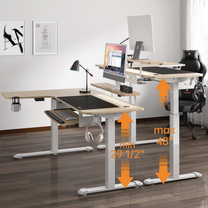 L-shaped Standing Desk With Keyboard Tray, Right Desk, 61.25" X 43.25" X 34.38" To 52.88", Maple White/white