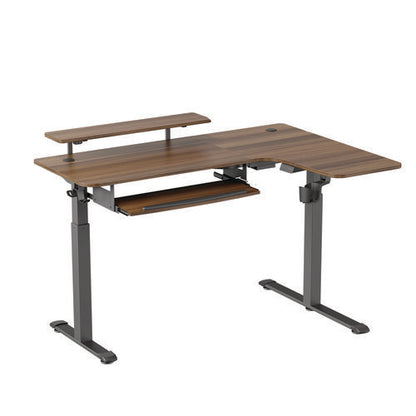 L-shaped Standing Desk With Keyboard Tray, Right Desk, 61.25" X 43.25" X 34.38" To 52.88", Walnut/black