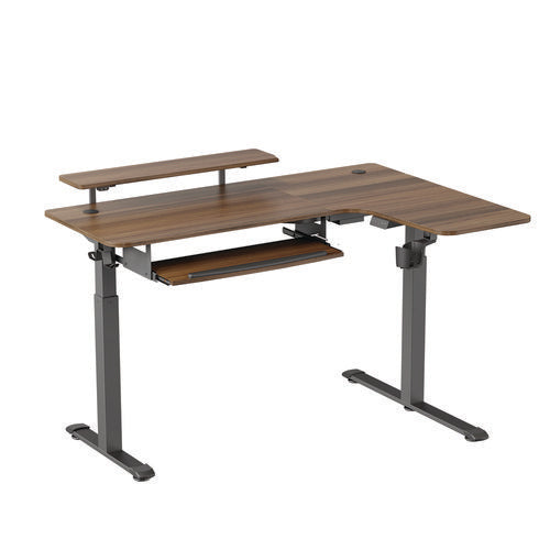 L-shaped Standing Desk With Keyboard Tray, Right Desk, 61.25" X 43.25" X 34.38" To 52.88", Walnut/black