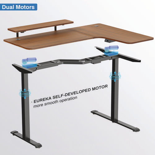 L-shaped Standing Desk With Keyboard Tray, Right Desk, 61.25" X 43.25" X 34.38" To 52.88", Walnut/black