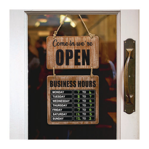 Business Hours Outdoor Sign, 9.75 X 22.5, Brown Face, Black/white Lettering, Chalkboard