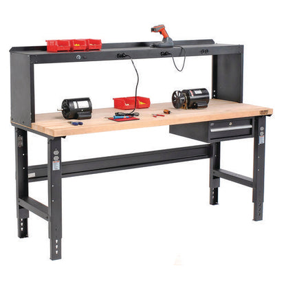 Standard Duty Butcher Block Top Adjustable Height Workbench, 2,000 Lbs, 72 X 30 X 30.88 To 36.88, Maple/black