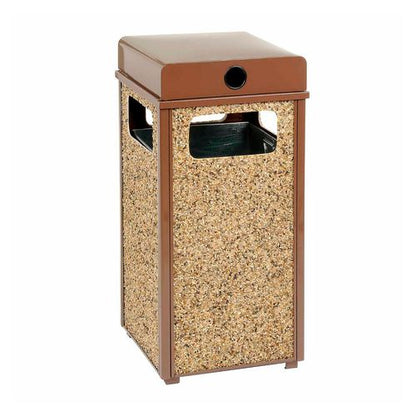 Stone Panel All Weather Trash Receptacle Urn, 24 Gal, Steel, Brown