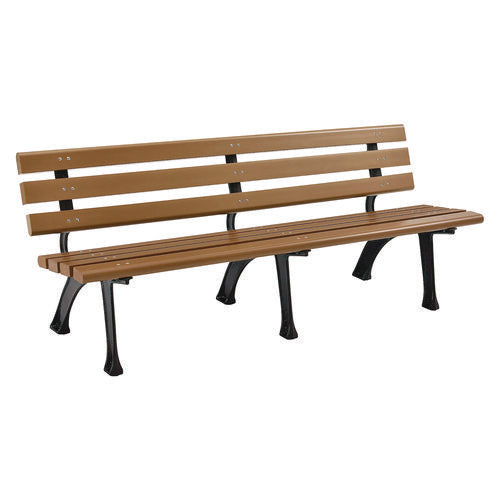 Recycled Plastic Benches With Back, 72" X 23" X 28", Tan Seat/back, Black Base