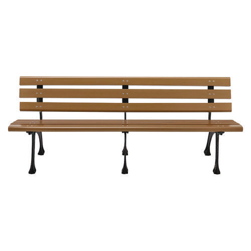 Recycled Plastic Benches With Back, 72" X 23" X 28", Tan Seat/back, Black Base