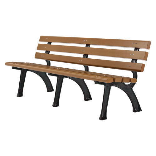 Recycled Plastic Benches With Back, 72" X 23" X 28", Tan Seat/back, Black Base