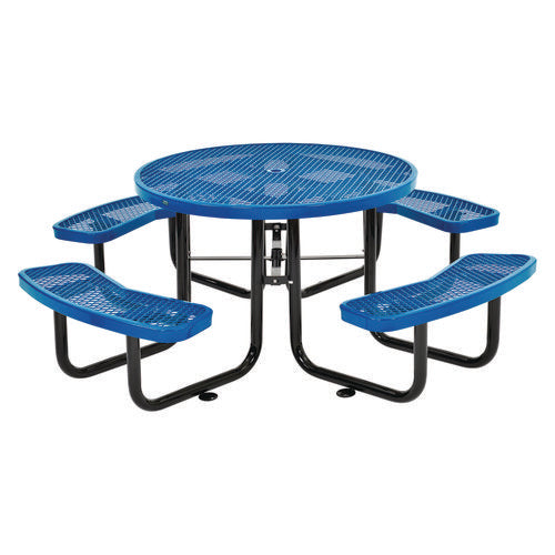 Expanded Steel Picnic Table, Round, 46" Dia X 29.5"h, Blue Top, Blue Base/legs