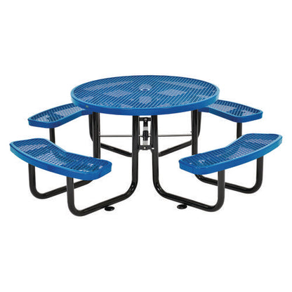 Expanded Steel Picnic Table, Round, 46" Dia X 29.5"h, Blue Top, Blue Base/legs