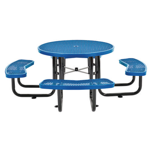 Expanded Steel Picnic Table, Round, 46" Dia X 29.5"h, Blue Top, Blue Base/legs