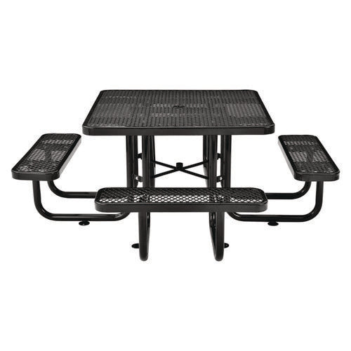 Expanded Steel Picnic Table, Square, 81 X 81 X 29.5, Black Top, Black Base/legs