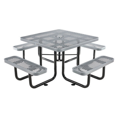 Expanded Steel Picnic Table, Square, 81 X 81 X 29.5, Gray Top, Gray Base/legs