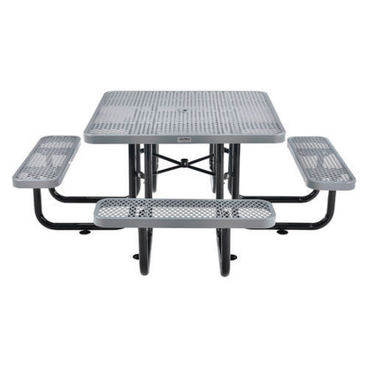 Expanded Steel Picnic Table, Square, 81 X 81 X 29.5, Gray Top, Gray Base/legs