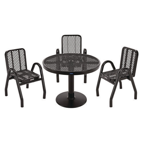 Outdoor Dining Set, Round, 36" Dia X 29"h, Black Top, Black Base/legs