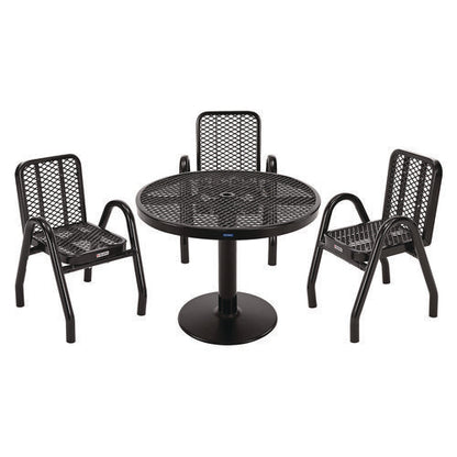 Outdoor Dining Set, Round, 36" Dia X 29"h, Black Top, Black Base/legs