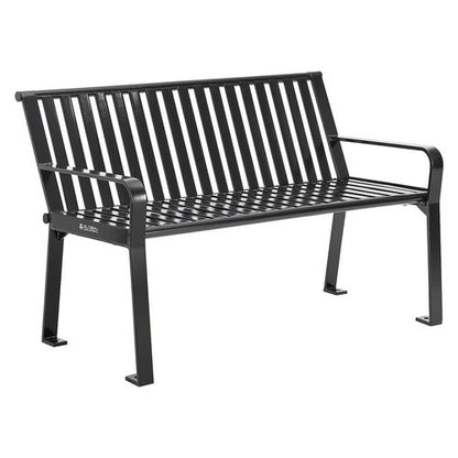 Steel Slat Benches With Back, 48" X 27" X 31", Black Seat/back, Black Base