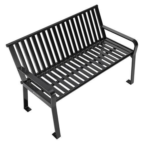 Steel Slat Benches With Back, 48" X 27" X 31", Black Seat/back, Black Base