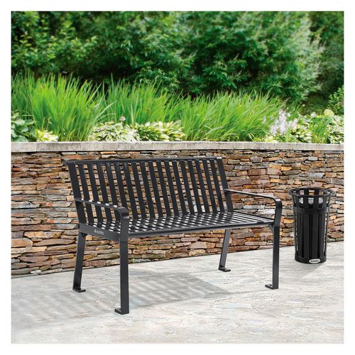 Steel Slat Benches With Back, 48" X 27" X 31", Black Seat/back, Black Base