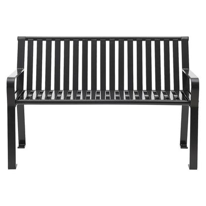 Steel Slat Benches With Back, 48" X 27" X 31", Black Seat/back, Black Base