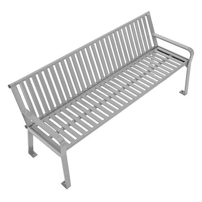 Steel Slat Benches With Back, 72" X 26" X 31", Gray Seat/back, Gray Base