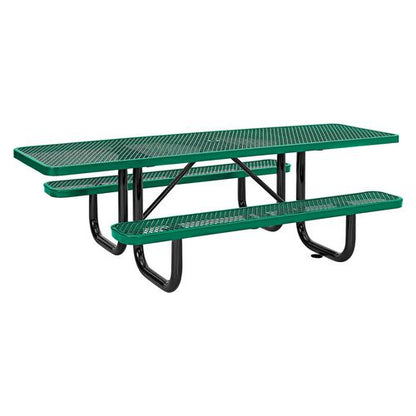 Ada Compliant Expanded Steel Picnic Table, Rectangular, 96 X 60 X 21.5, Green Top And Base