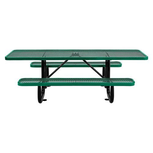 Ada Compliant Expanded Steel Picnic Table, Rectangular, 96 X 60 X 21.5, Green Top And Base