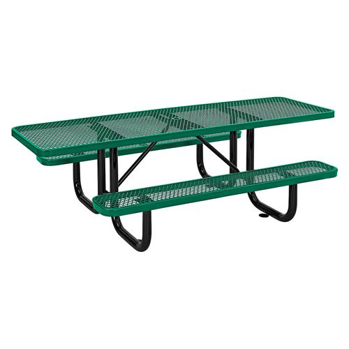 Ada Compliant Expanded Steel Picnic Table, Rectangular, 96 X 60 X 21.5, Green Top And Base