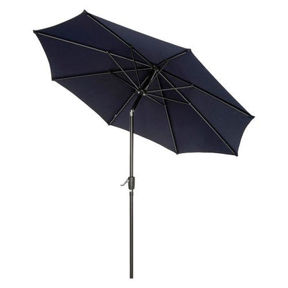 Outdoor Umbrella With Tilt Mechanism, 102" Span, 94" Long, Navy Blue Canopy, Black Handle