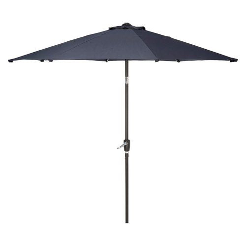 Outdoor Umbrella With Tilt Mechanism, 102" Span, 94" Long, Navy Blue Canopy, Black Handle