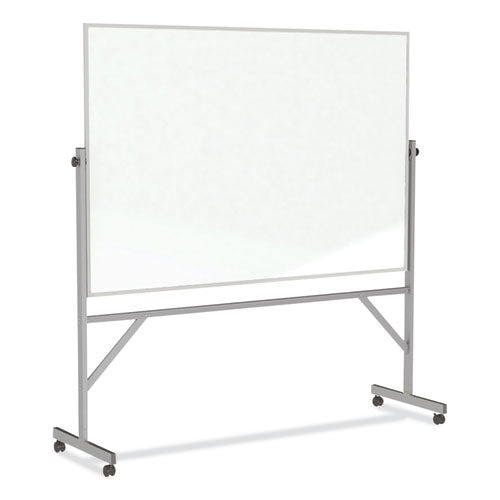 Reversible Magnetic Porcelain Whiteboard With Aluminum Frame, 77.25" X 78.13", White Surface, Satin Aluminum Frame