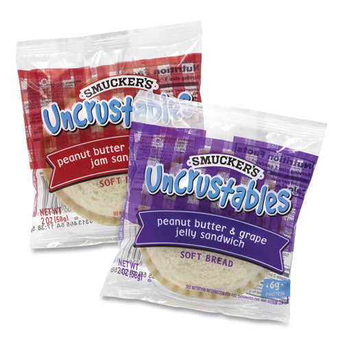 Uncrustables Soft Bread Sandwiches, Grape/strawberry, 2 Oz, 10 Sandwiches/pack, 2 Packs/box